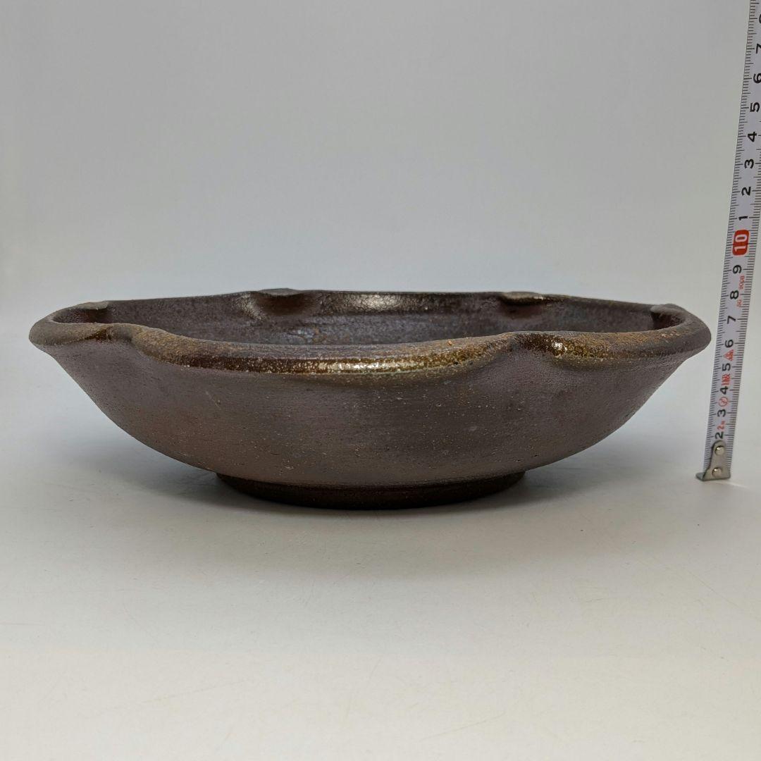 未使用】 大平一誠 備前焼 輪花皿 直径28cm 盛り皿 深皿 食器 胡麻緋襷