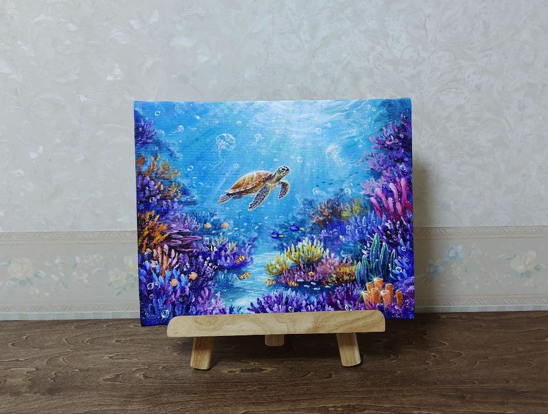 【海中世界】アクリル画 F3 風景画 絵画