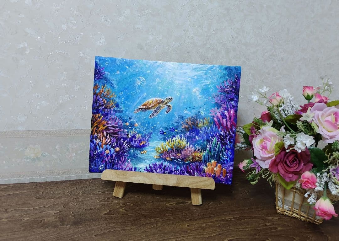 【海中世界】アクリル画 F3 風景画 絵画