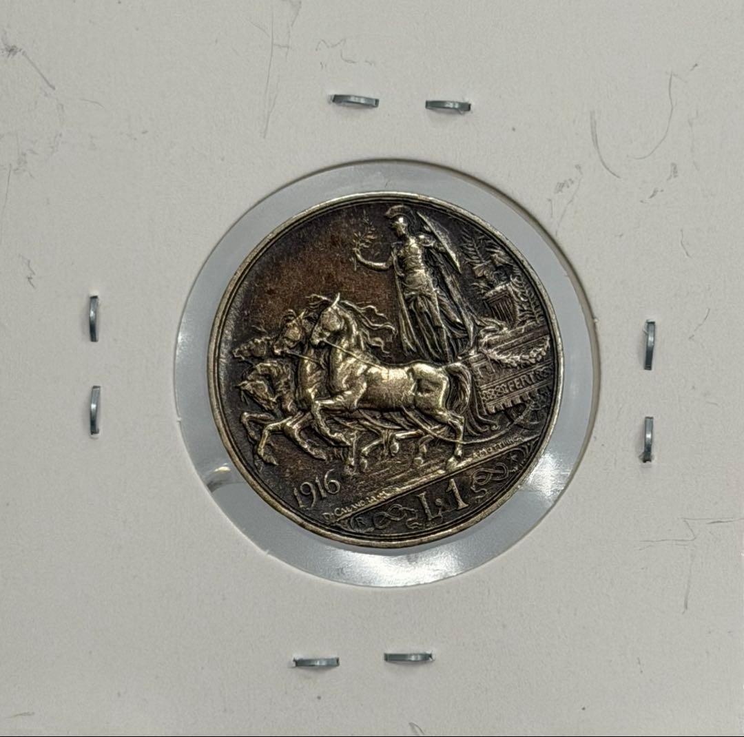 1916年イタリア勝利の女神ヴィクトリア＆エマニュエーレ3世1リラ銀貨