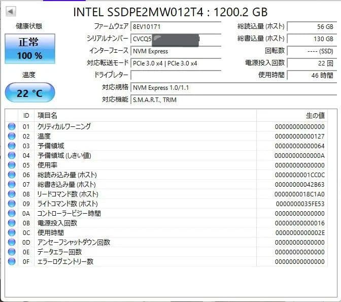 INTEL SSD 1.2TB 2.5インチ U.2 PCIe/NVMe