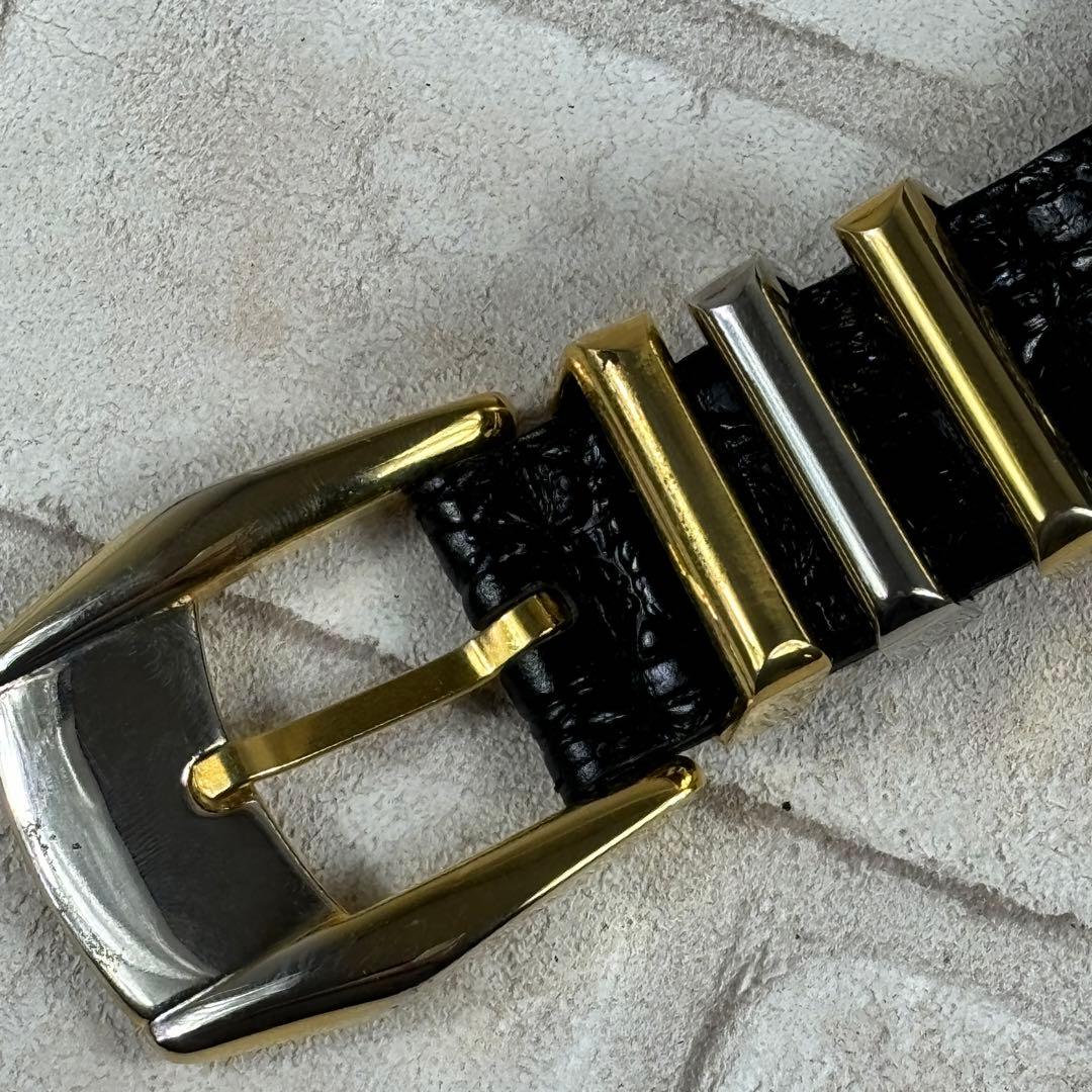 ジャンニヴェルサーチ ベルト メデューサ クロコ型押し 3連 金銀コンビ