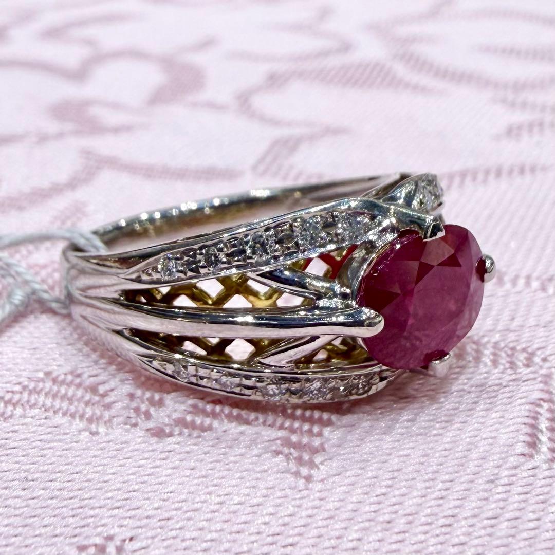 Pt900/K18 ルビー 2.12ct ダイヤモンド 0.20ct リング