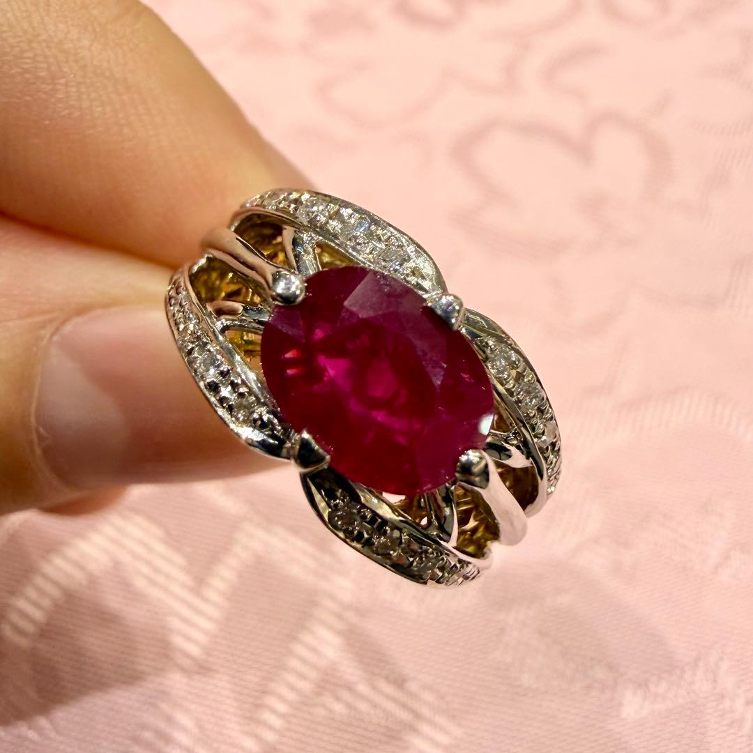 Pt900/K18 ルビー 2.12ct ダイヤモンド 0.20ct リング