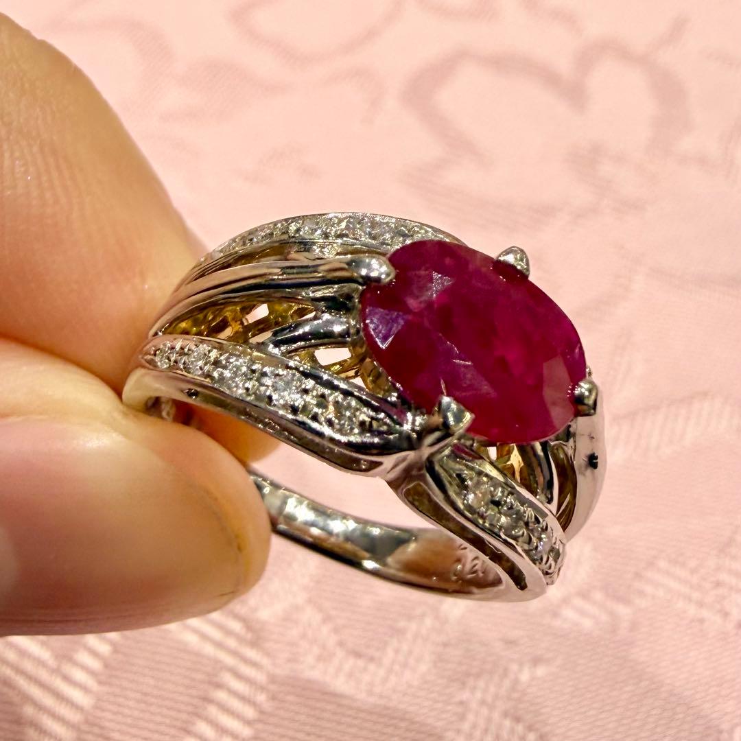 Pt900/K18 ルビー 2.12ct ダイヤモンド 0.20ct リング