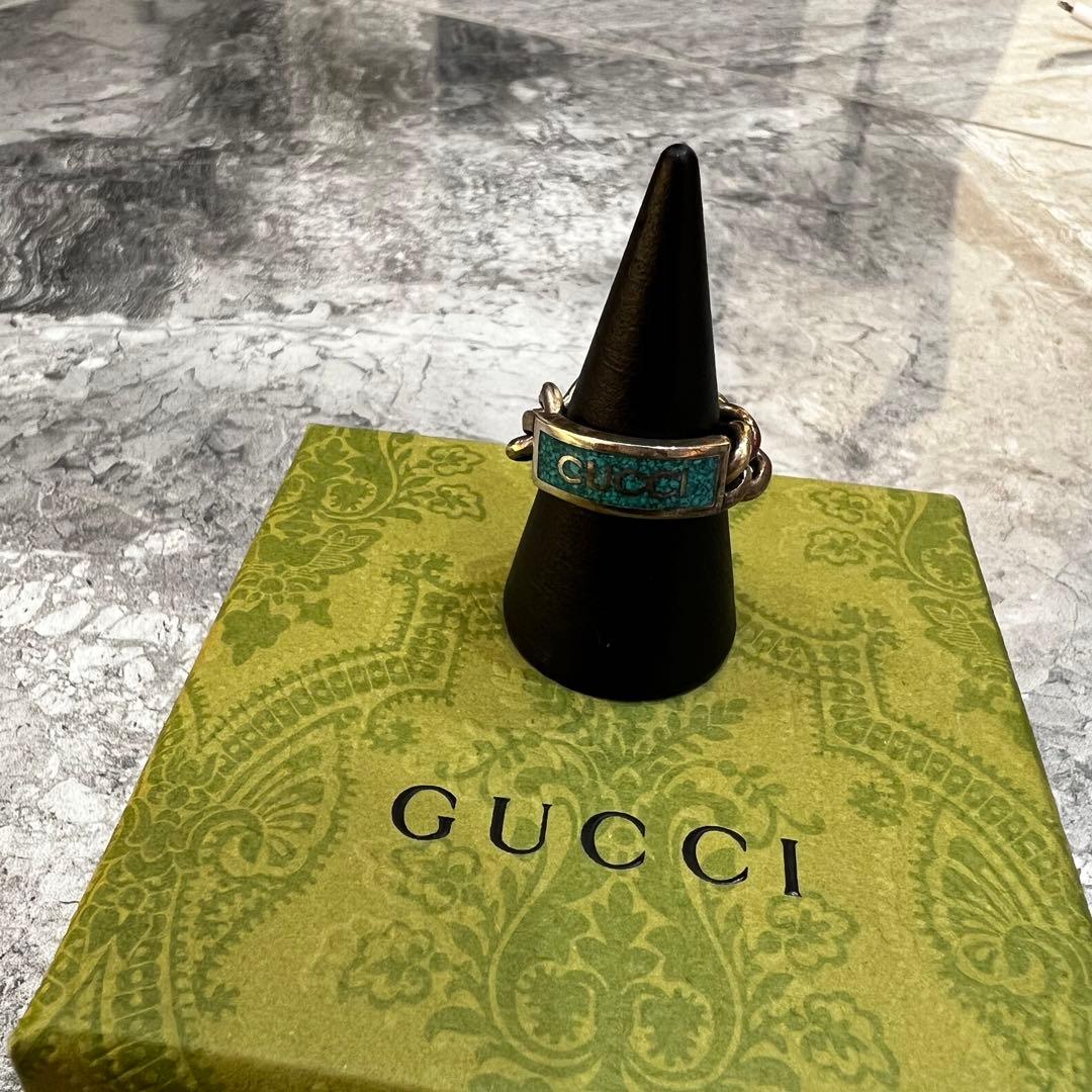 GUCCI グッチ ゴルメットチェーン エナメル リング 指輪 ターコイズ 9