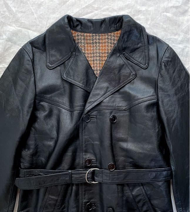 美品 60s フランスヴィンテージ ダブルブレスト レザーコート L カー