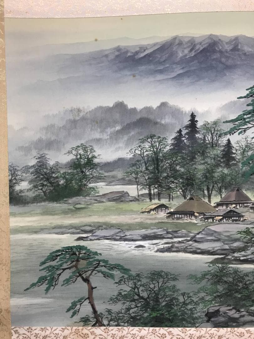【真作】百瀬徳三郎/青緑山村図/山水図/横物/掛軸/名家伝来/AC-156