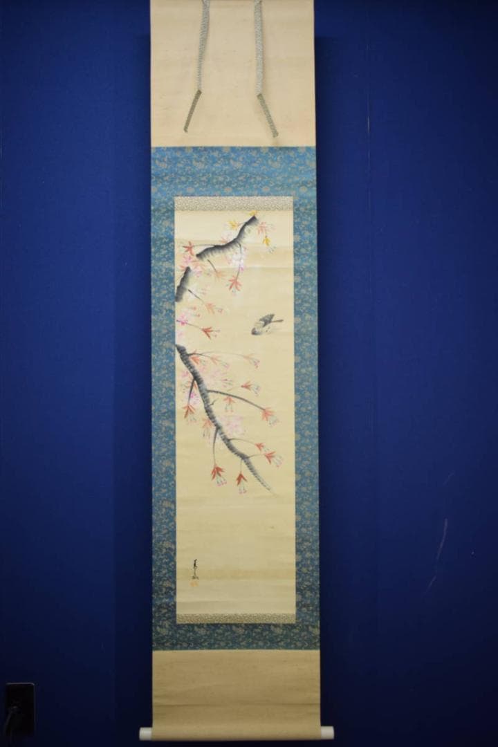 不詳/作者不詳/桜花雀図/布袋屋掛軸HK-12