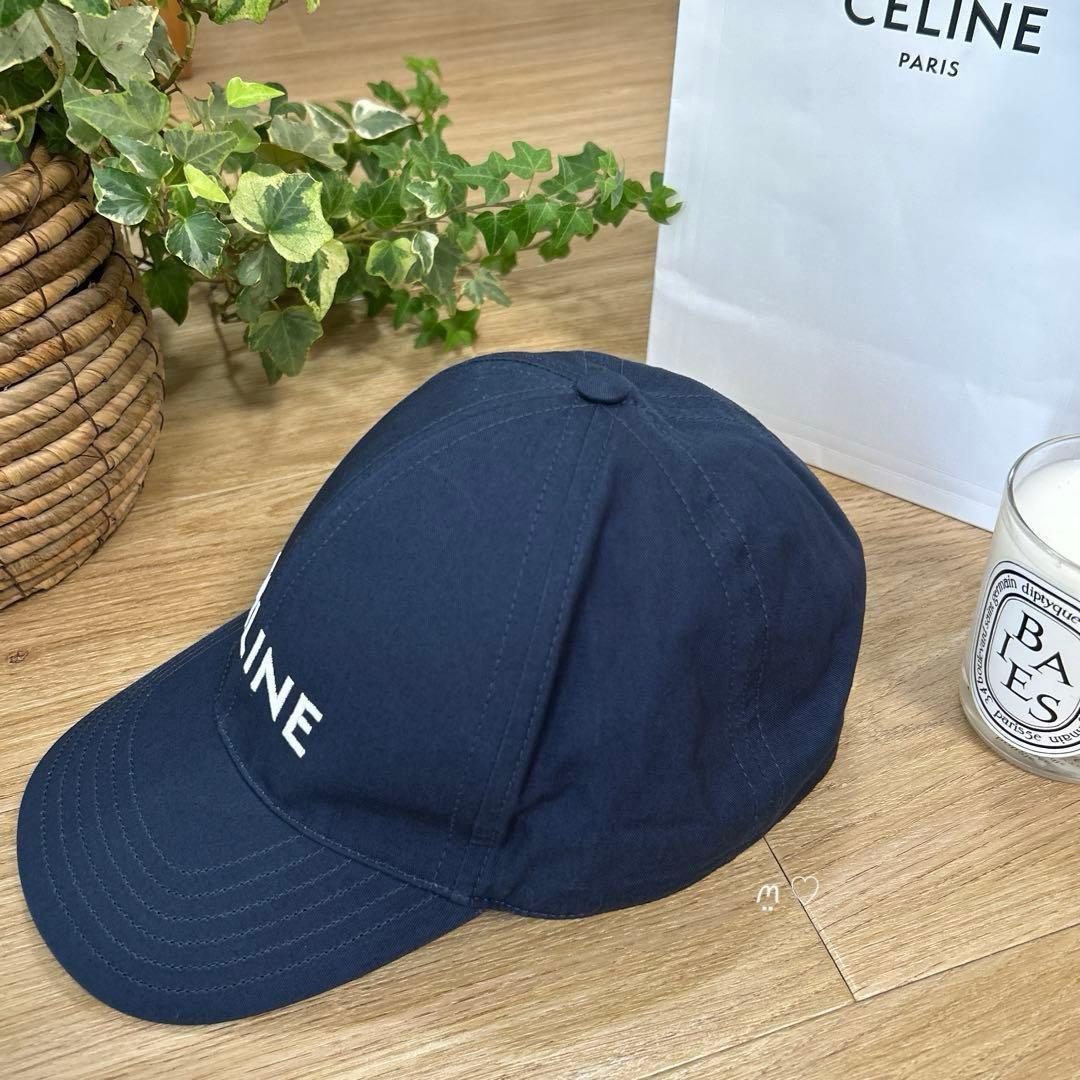 CELINE セリーヌ ベースボールキャップ L ロゴ刺繍 ネイビー 帽子