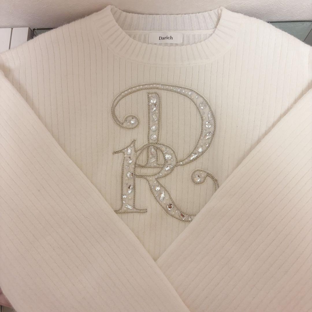 Darich ダーリッチ ビジューボリュームリブニット トップス ホワイト