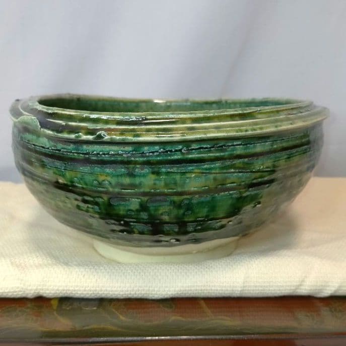 希少】久岡冬彦 造 織部 鉢 奈良県 天風窯 作家 陶器 コレクション