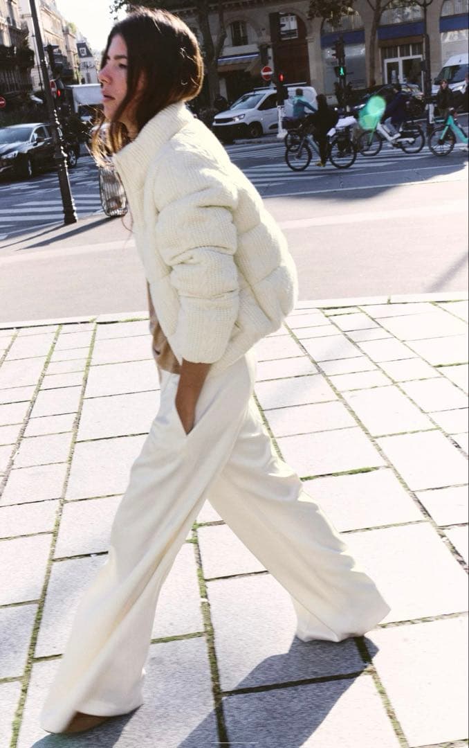 完売品 ZARA ドット柄キルティングアノラック ダウン ホワイトXS新品