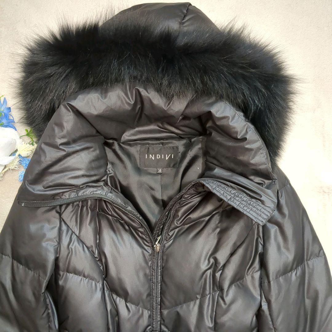 美品 INDIVI ダウンコート ブルーフォックスファー ブラック 38サイズ