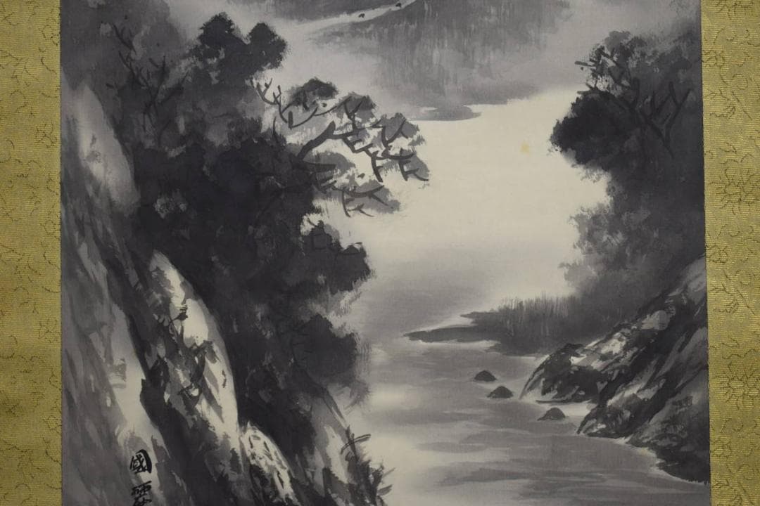 真作/國麗/山水図/布袋屋掛軸HF-518