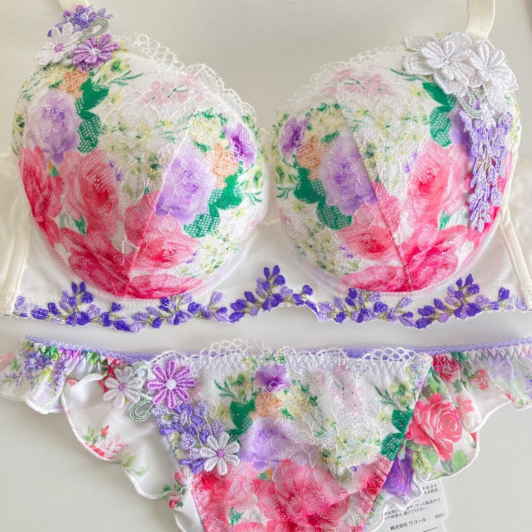 ワコール ルジェ E65/M IV 脇高ブラ タンガ ソング フラワープリント