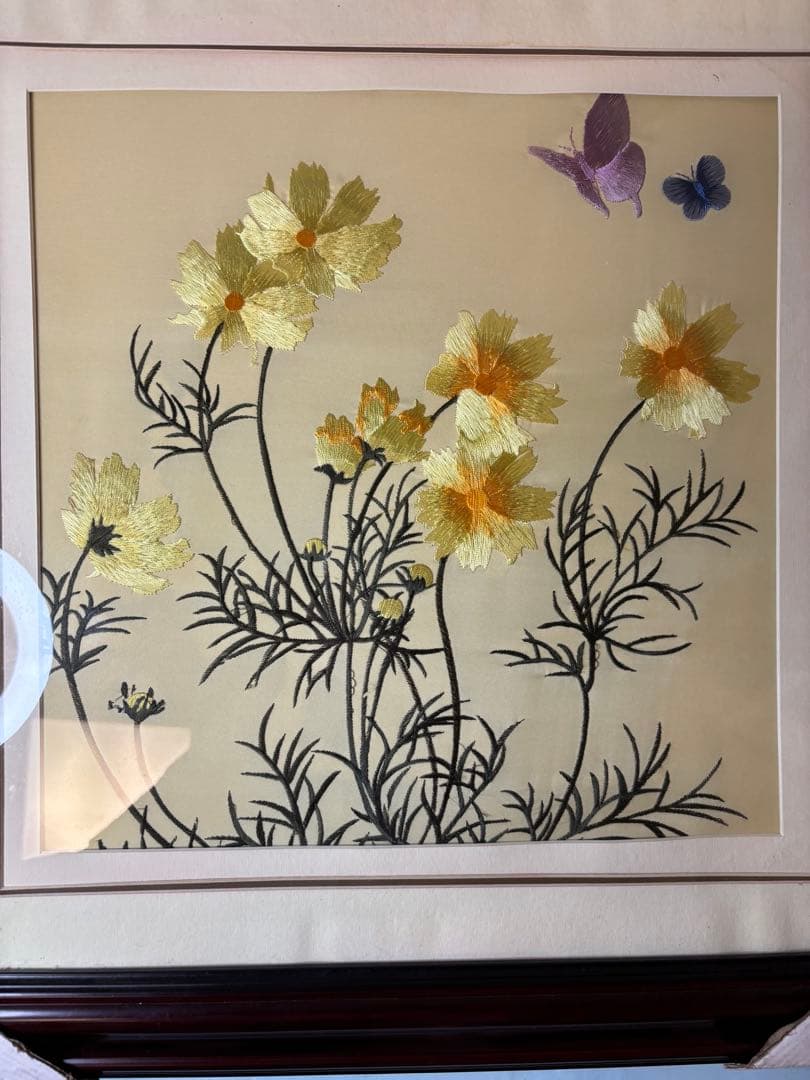 中国蘇州伝統工芸 花蝶刺繍額