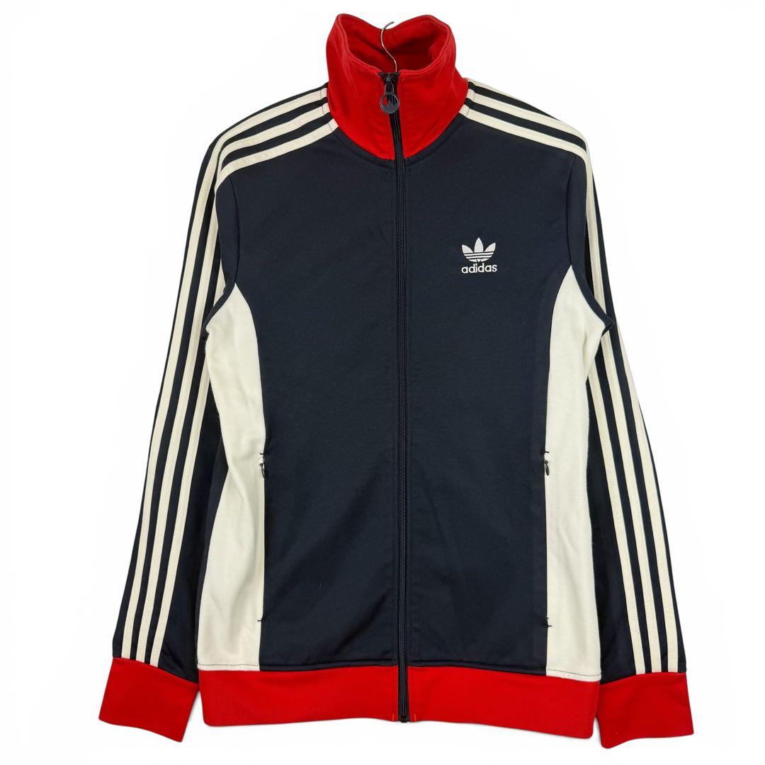 adidas トラックジャケットジャージ ネイビー/レッド - メルカリ