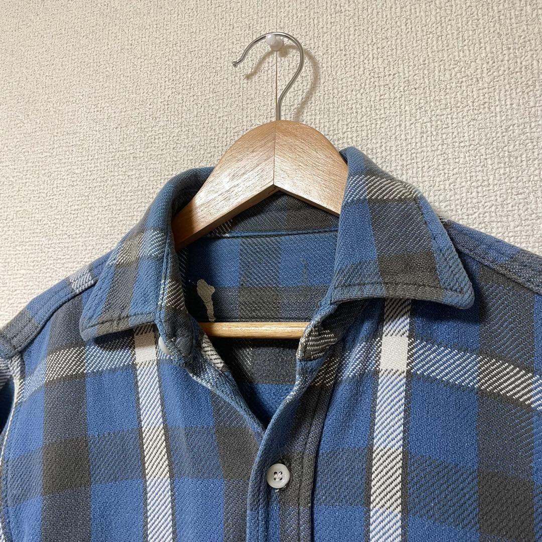 50s 60s Vintage マチ付き ネルシャツ マチネル 青 裏ボーダー - メルカリ