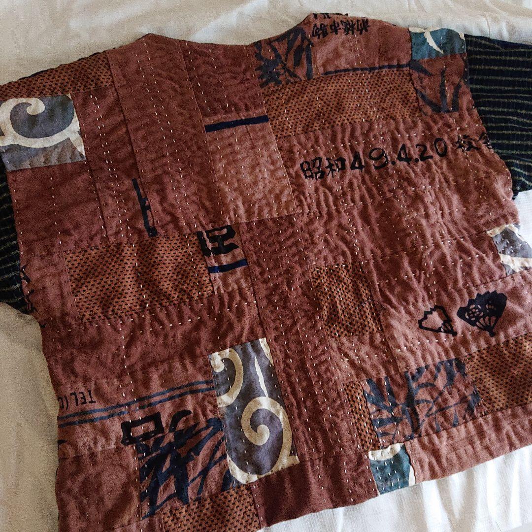 古布リメイク ジャケット 藍染 絣 柿渋染め 刺し子 襤褸 パッチワーク