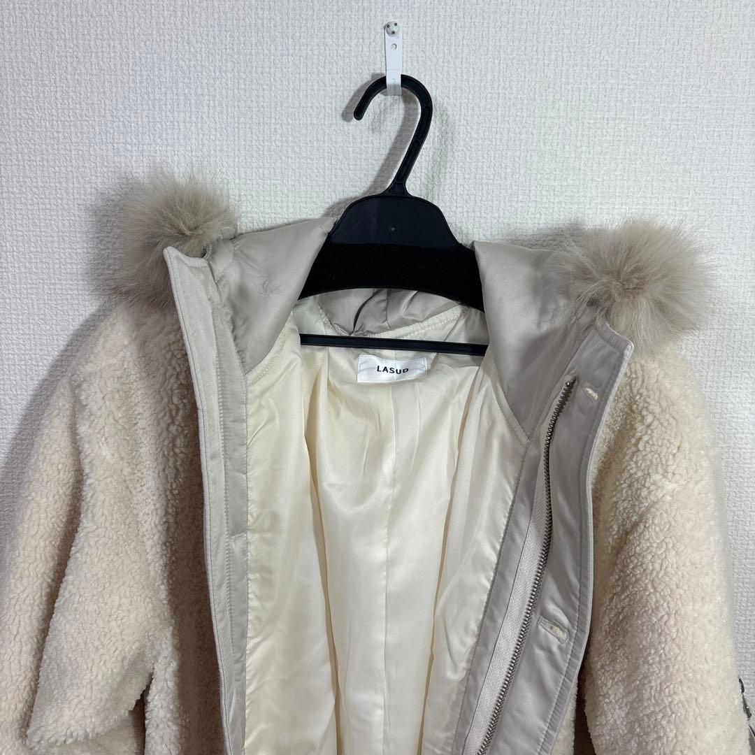 LASUD ファーボアコート アイボリー未使用品 サイズ9号 定価34000円
