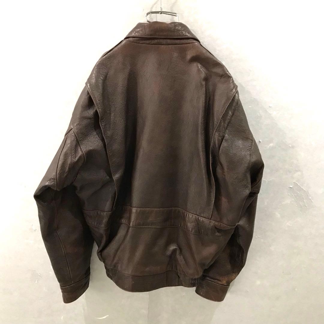 90s 本革 A-2 ラムレザージャケット 丈短 ヴィンテージ ブラウン L