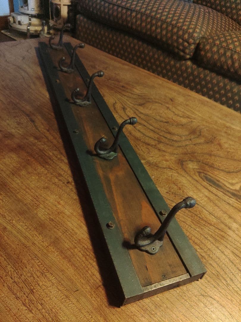 希少 ウォールフック 5フック 木製 金属製 アイアン インダストリアル