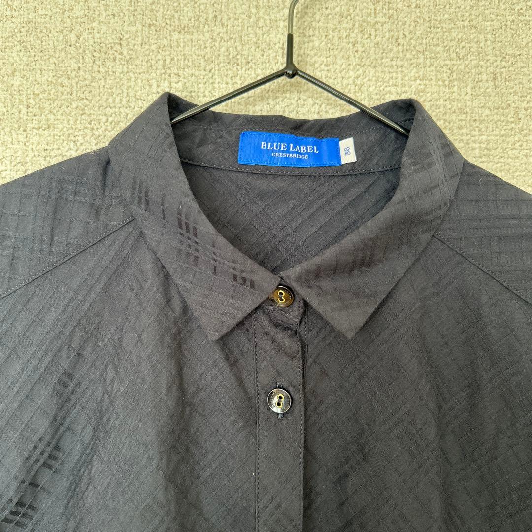 BURBERRY BLUE LABEL 半袖シャツブラウスチェック38 ネイビー - メルカリ