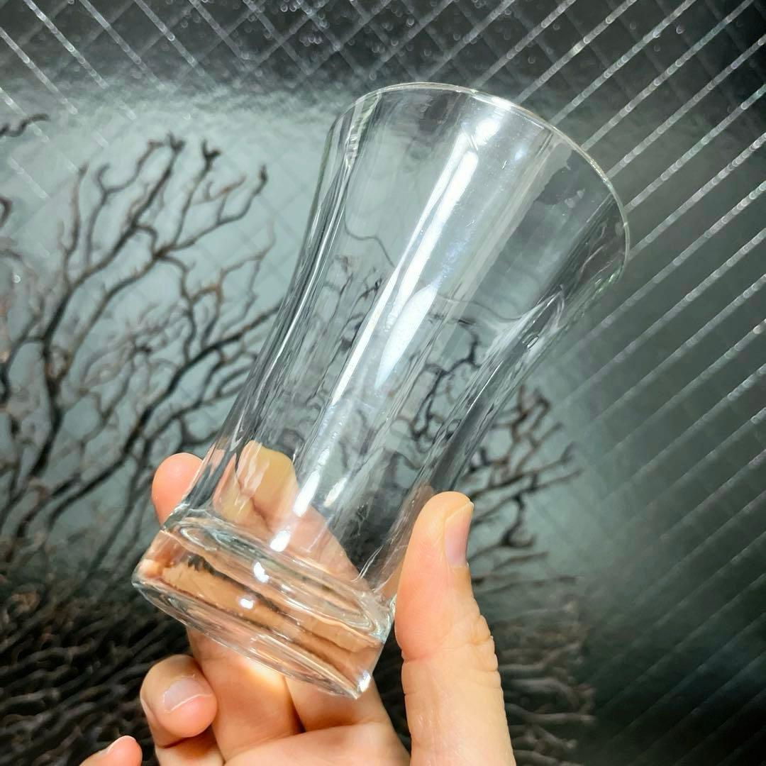 骨董 時代ガラス 薄張り 縞模様 ラッパ型 朝顔造り ピルスナー コップ