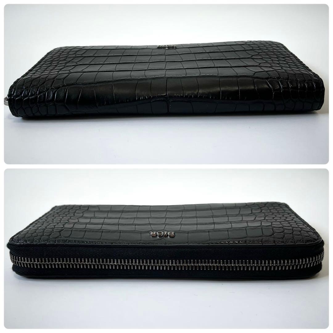 ディオール クロコダイル 長財布 ラウンドジップ 鰐革 黒 ブラック