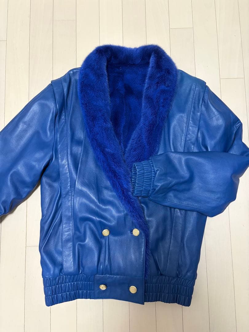 ミンクファー ラムレザー リバーシブル ジャケット ブルゾン Mサイズ ブルー 楽天市場】メンズラムレザー＆ミンクリバーシブルジャケット 送料無料