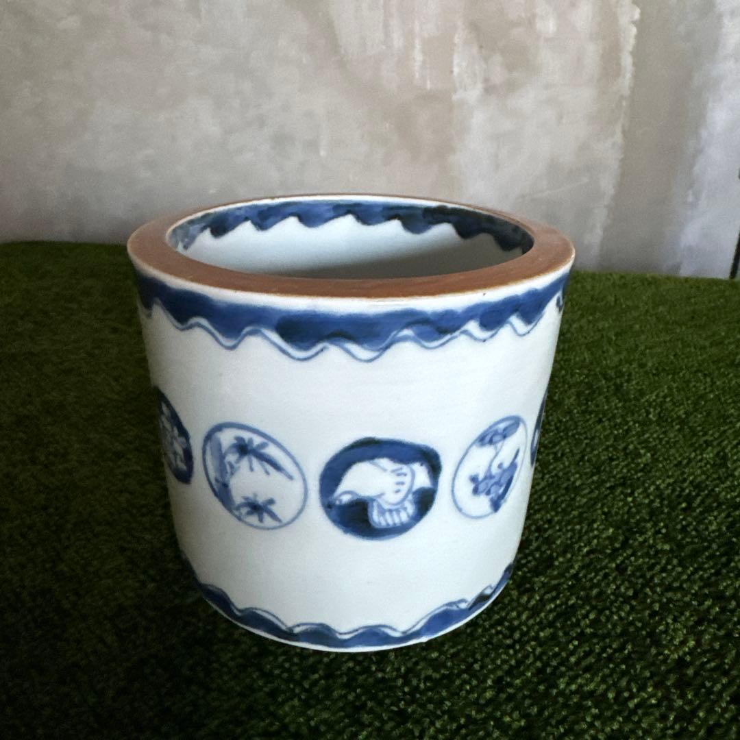 江戸後期〜明治期 古伊万里 染付丸文火入れ プランターに！ K285
