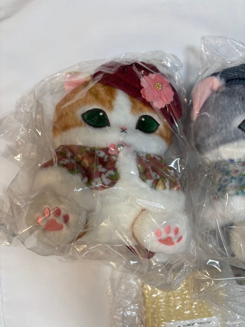 3セットmofusand×日比谷花壇 ぬいぐるみ ケープにゃんレッドブルー、豆皿
