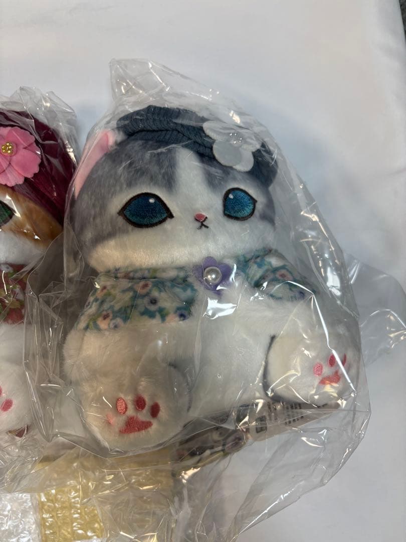 3セットmofusand×日比谷花壇 ぬいぐるみ ケープにゃんレッドブルー、豆皿