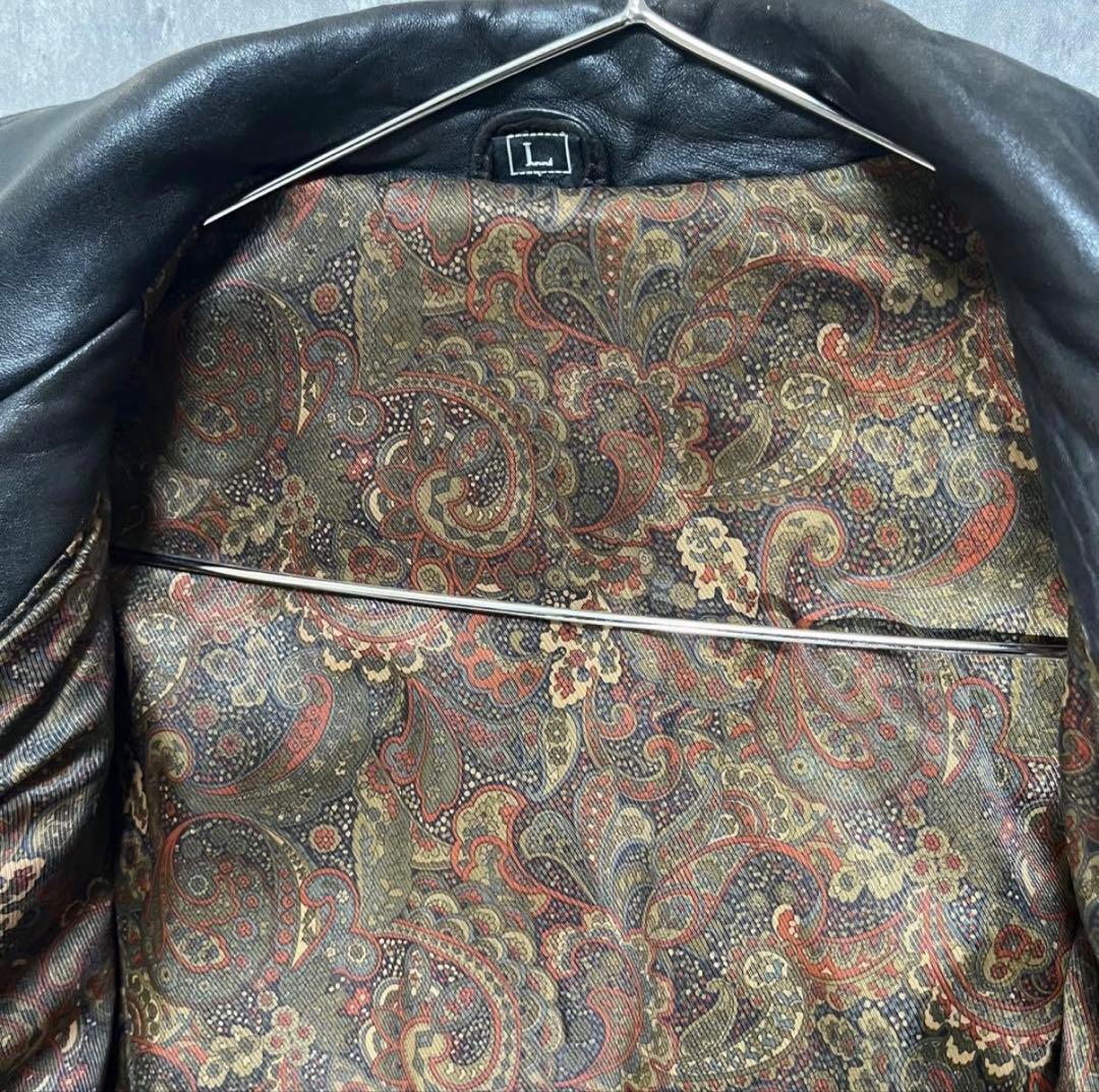 90s 羊革 ダブル レザージャケット L 黒 ラムレザー ペイズリー - メルカリ