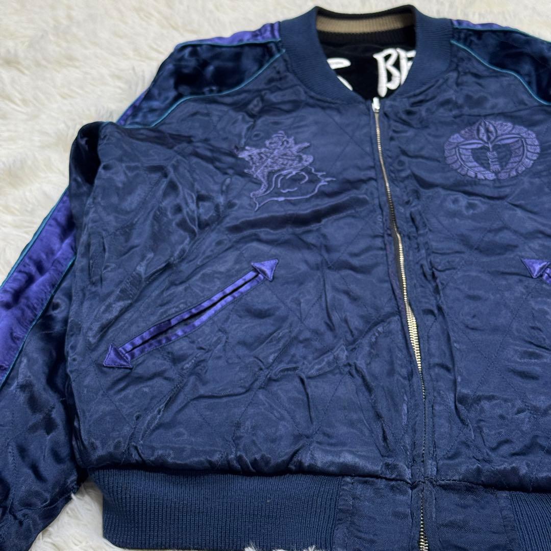 希少】リバーシブル スカジャン 別珍×サテン 孔雀 伊勢海老 大阪 38 M