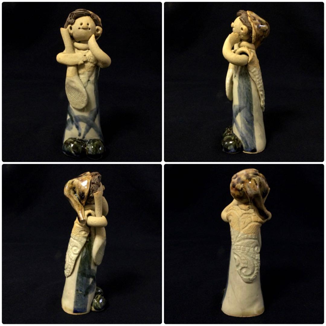 砥部焼 青芳人形 3体セット 楽器 陶器人形 森元青芳作 置物 T364