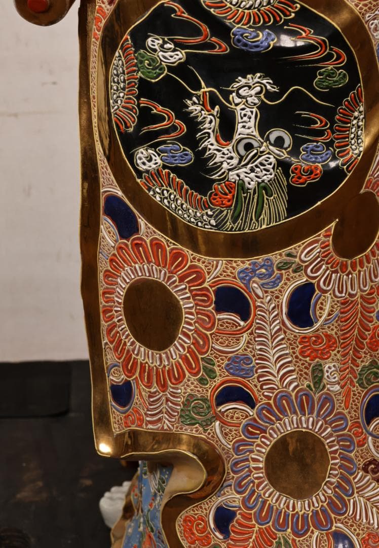 R様専用 九谷焼 八幡窯 特大 色絵金彩観音菩薩像 置物 高90㎝ 重さ15