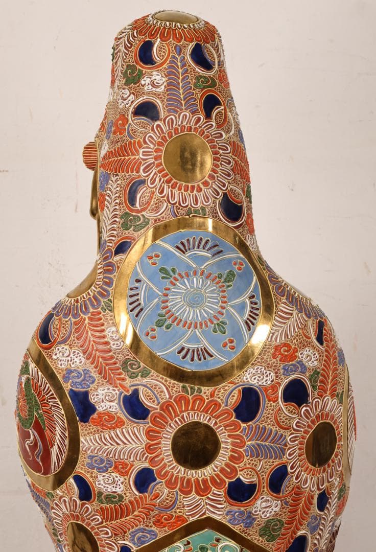 R様専用 九谷焼 八幡窯 特大 色絵金彩観音菩薩像 置物 高90㎝ 重さ15