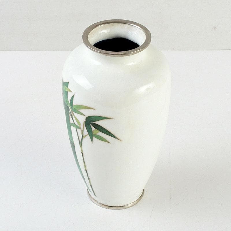 七宝焼 白地竹文 花瓶 時代箱 V 9506