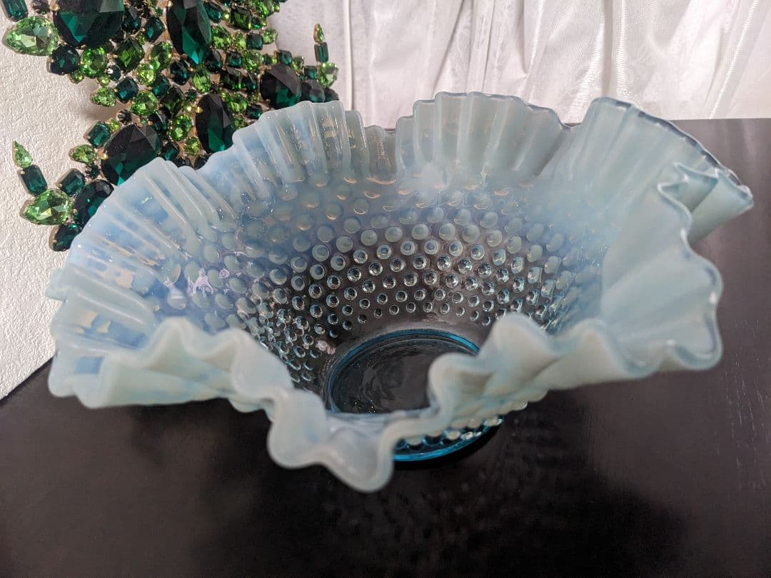 フェントン ブルーオパルセント ホブネイル ラージフリルボウル お