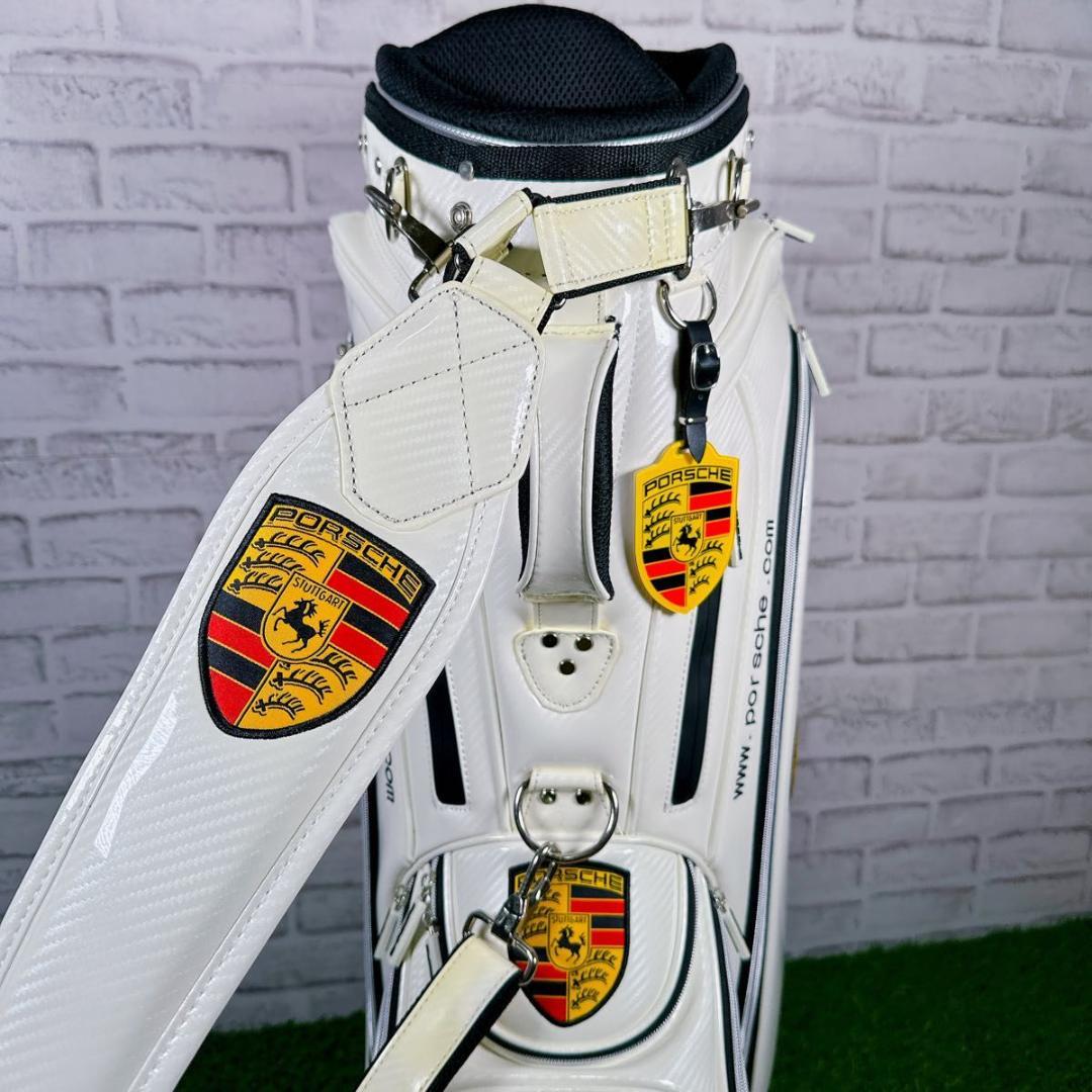 未使用 ポルシェ キャディバッグ エナメル スタンド式 ホワイト