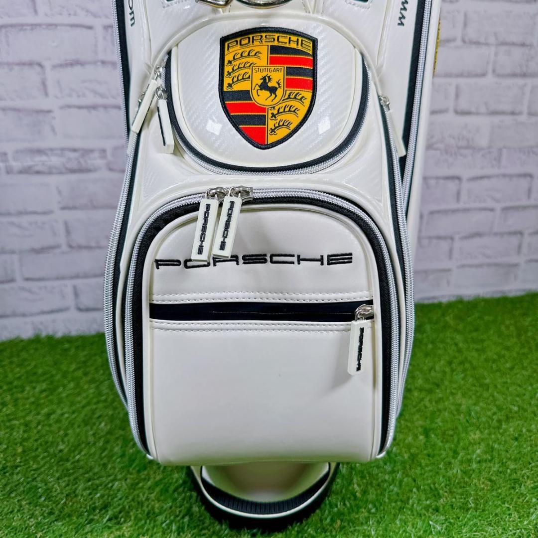未使用 ポルシェ キャディバッグ エナメル スタンド式 ホワイト