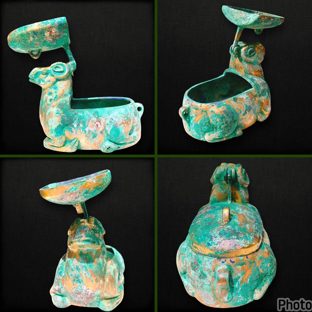 香炉 青銅器 中国 骨董品 古美術 神獣文形 羊 未 ロウソク立て