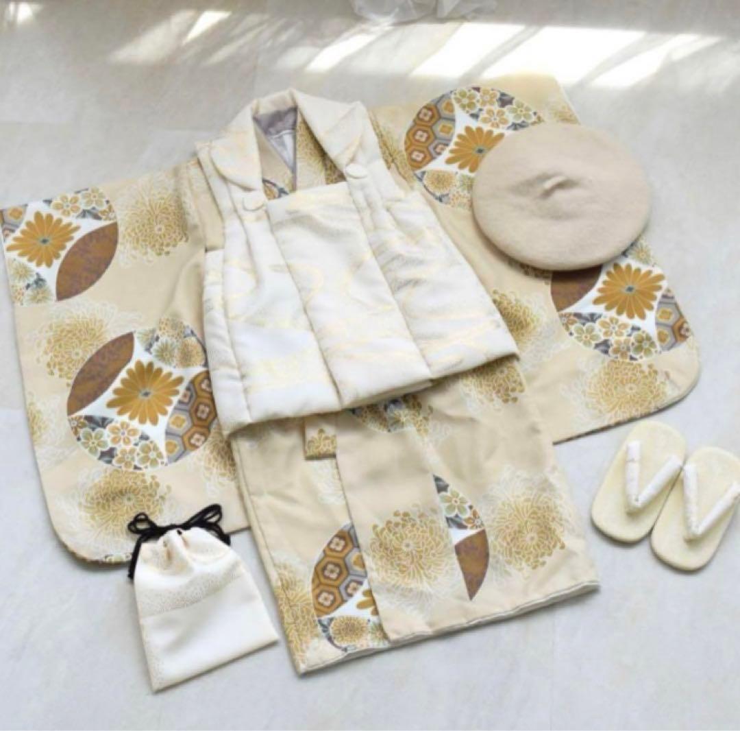 utatane ひよこ商店 七五三 3歳男の子 被布 クリーム金彩×エクリュ七宝