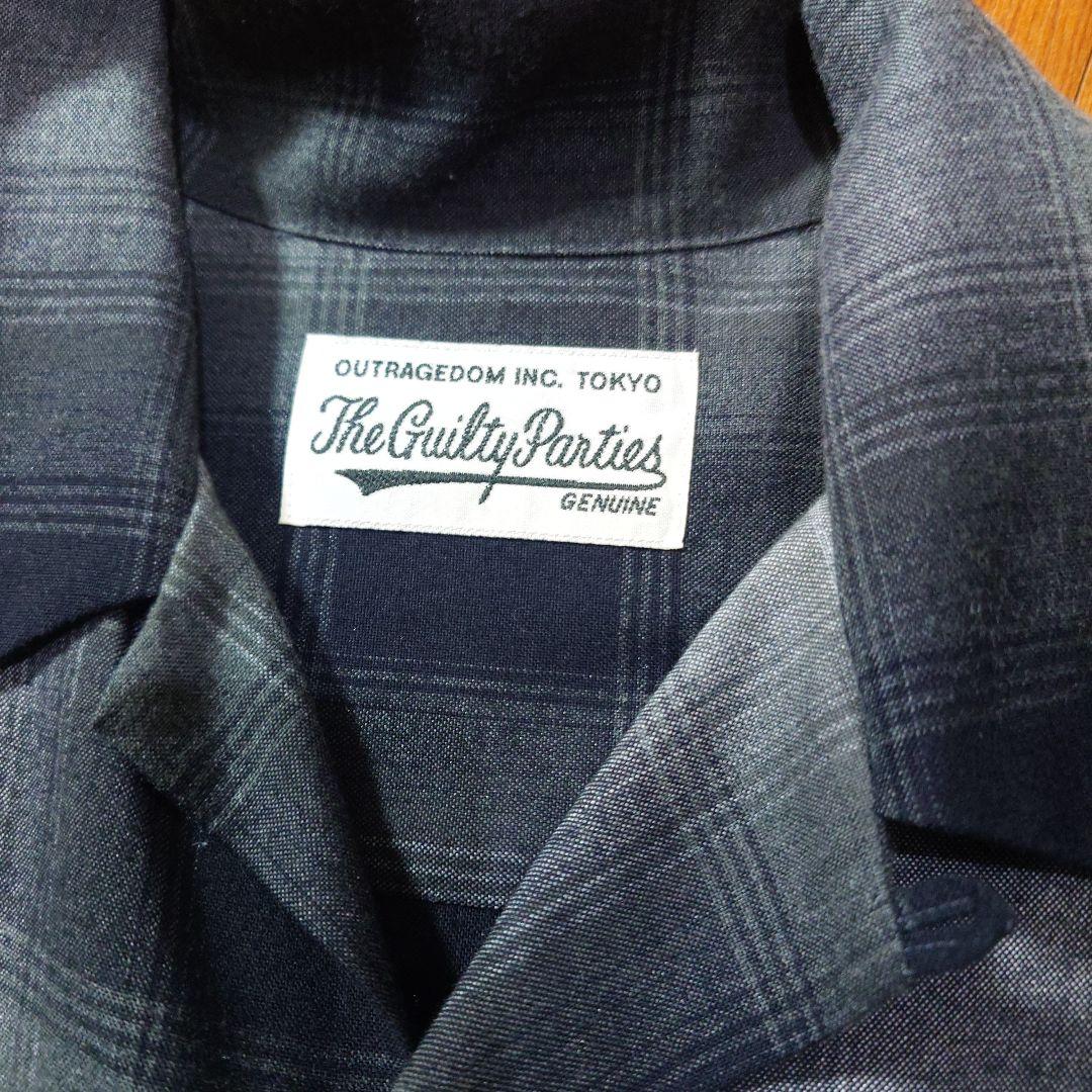 ワコマリア23FWレーヨンオンブレチェックシャツМ グレーオープンカラー