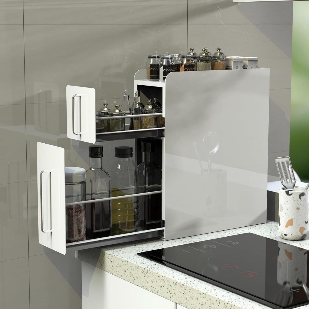 隠せる調味料ラック 2段 スキマラック コンロ横 キッチンラック 引き出し 調味料ラック 2段 隠せる 調味料 引き出し キッチン収納 隙間収納 調味