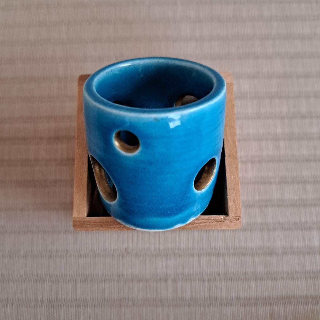 茶道 茶道具 蓋置 加賀瑞山造 水玉透 土耳古 トルコ ターコイズブルー