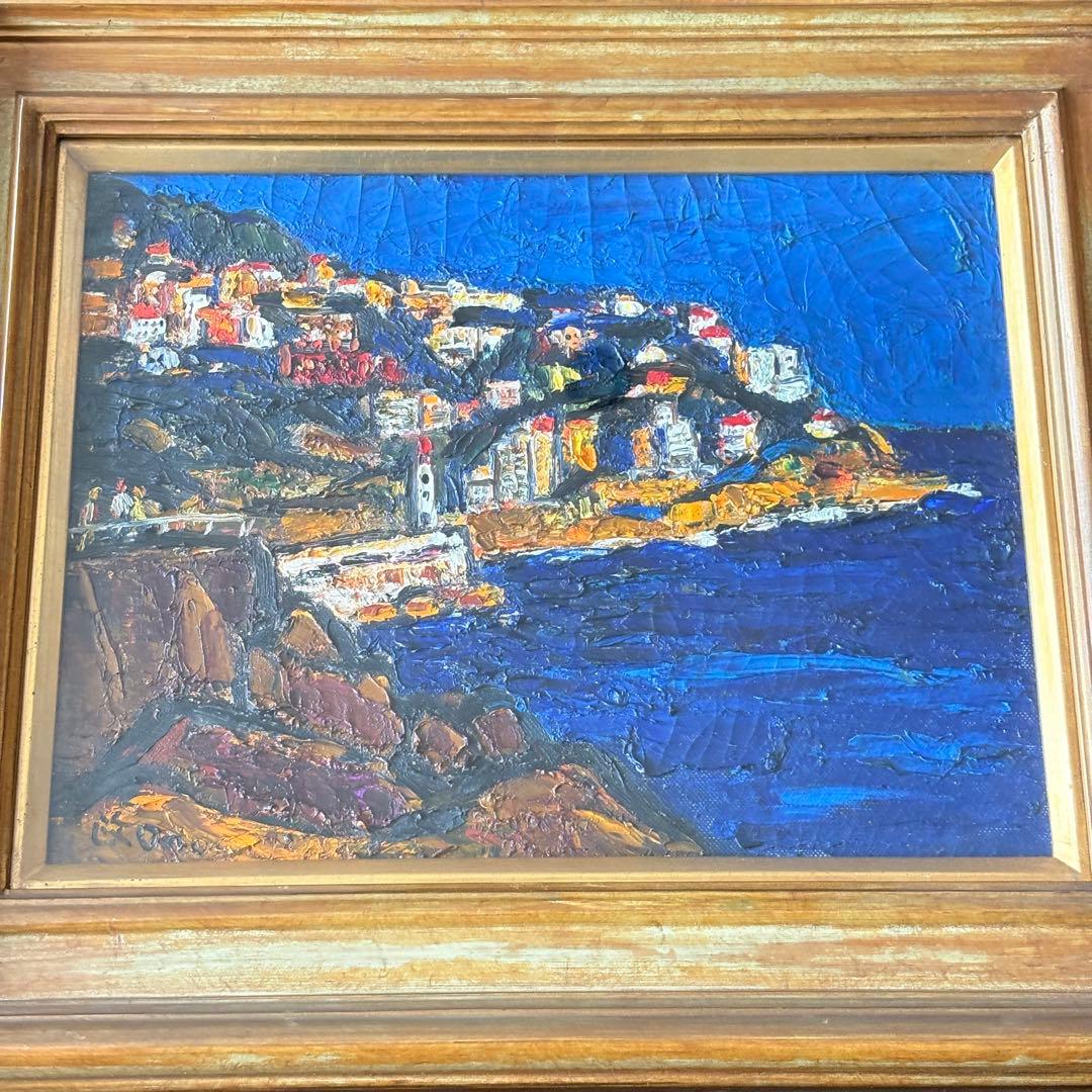 小野政吉「ニース」油彩 額装 東光会顧問 師/熊岡美彦 油絵 B