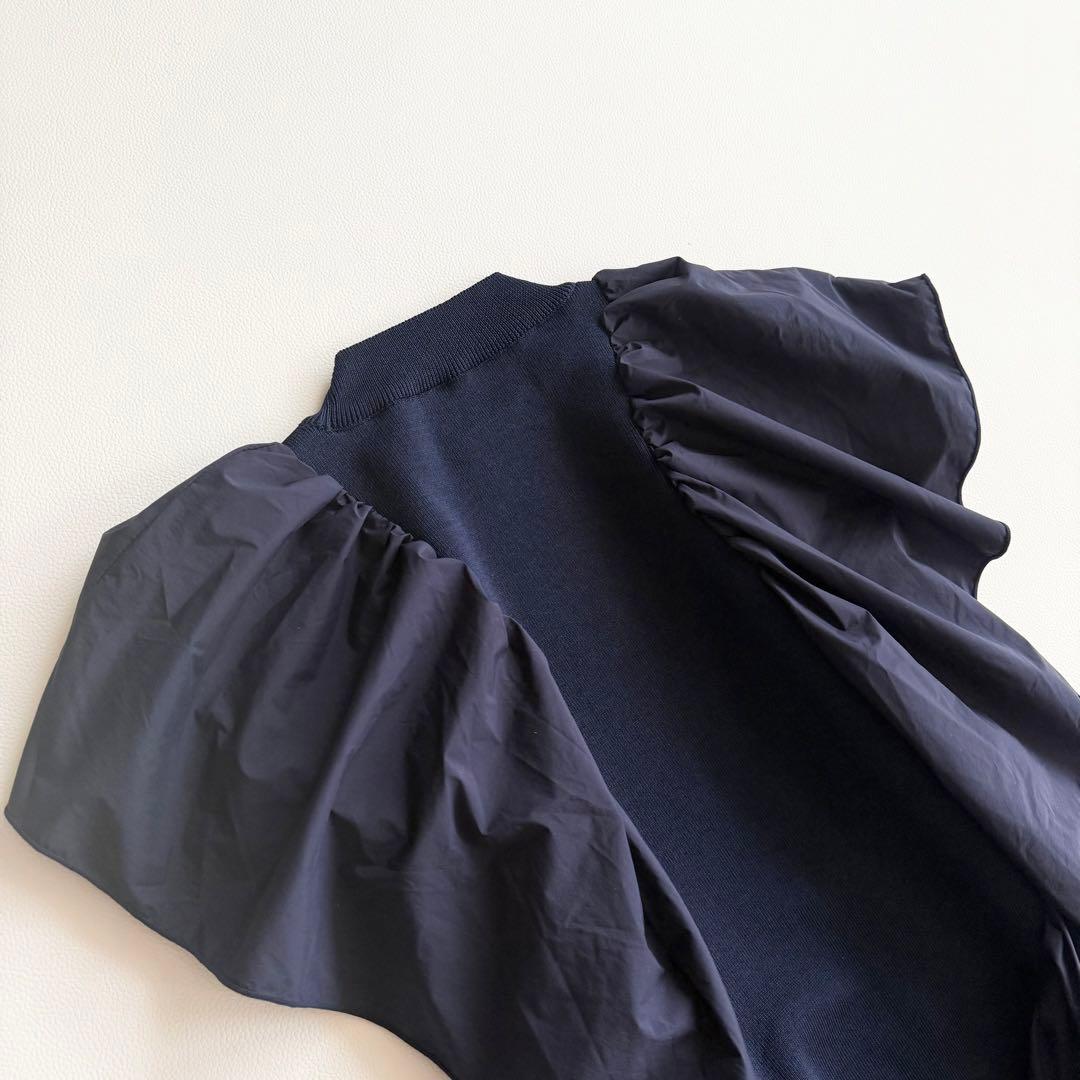 ◾️極美品 セブンテン seventen ラッフルタフタニット ネイビー